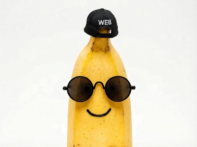 Ilustración de una banana con gafas que representa el diseño web en Guatemala.