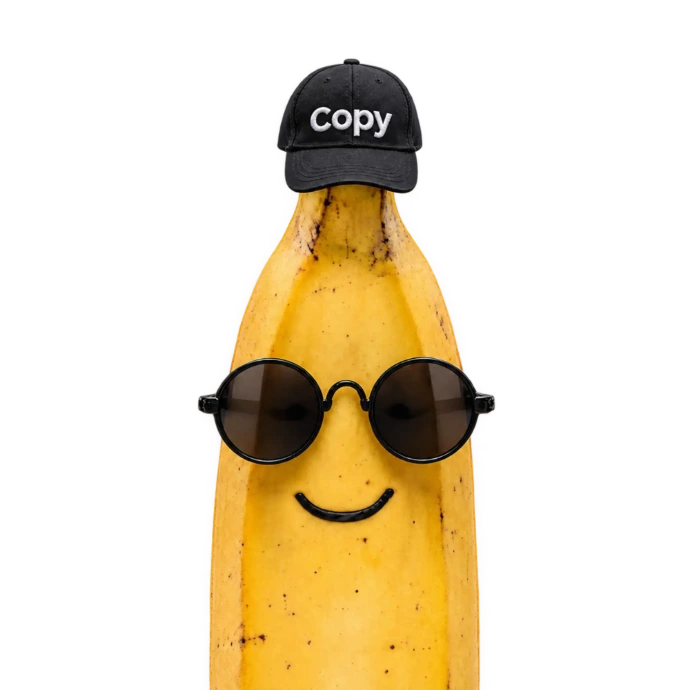"Ilustración de una banana con gafas oscuras y gorra de copy, representando a Gorila Lab como agencia especializada en copywriting en Guatemala"